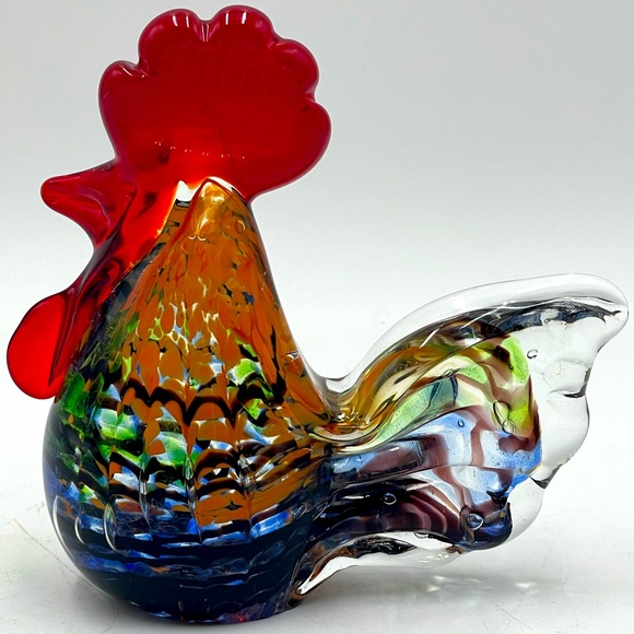 Gorgeous Designs: Handblown Multi Colored Art Glass Rooster Paperweight Figurine - Picture 5 of 16